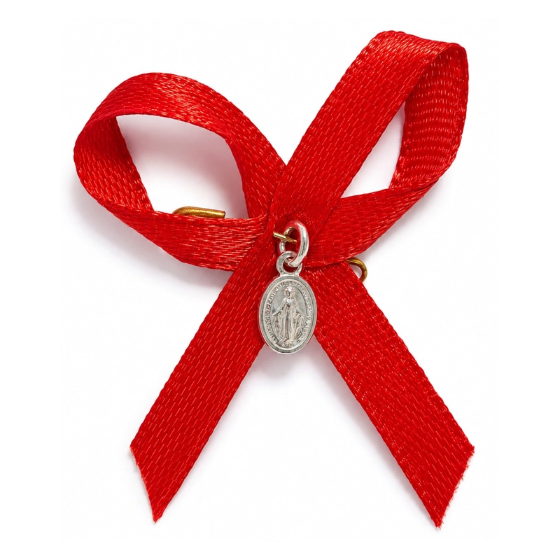 MEDALLA PLATA 925 VIRGEN MILAGROSA BEBE CINTA ROJA - 3