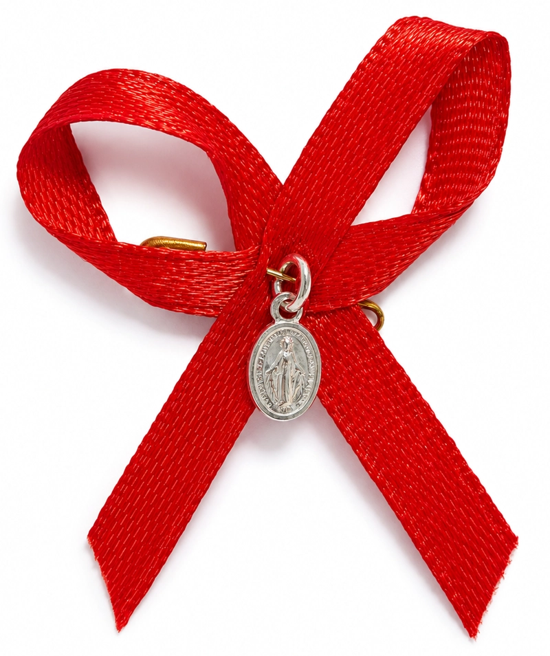 MEDALLA PLATA 925 VIRGEN MILAGROSA BEBE CINTA ROJA - 4