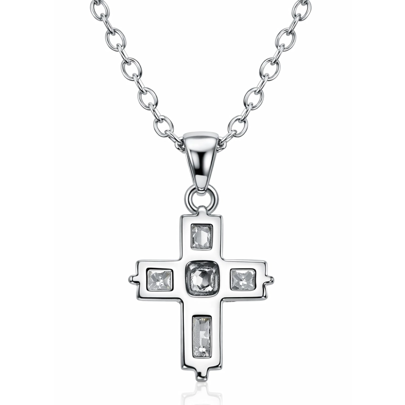 COLLAR MINI CRUZ CRISTAL BLANCO Y ACERO PLATEADA - 5