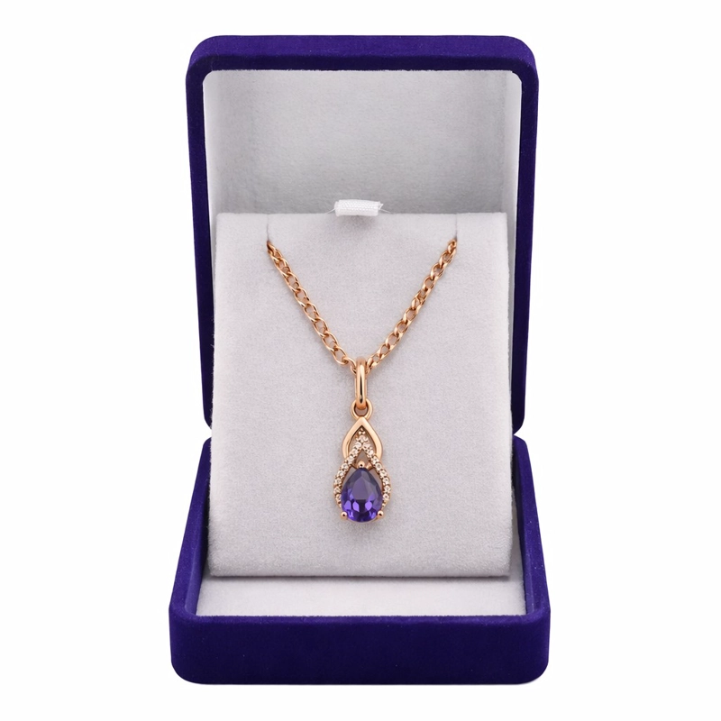 COLLAR GOTA CRISTAL MORADO Y CIRCONES DORADO ROSA - 2