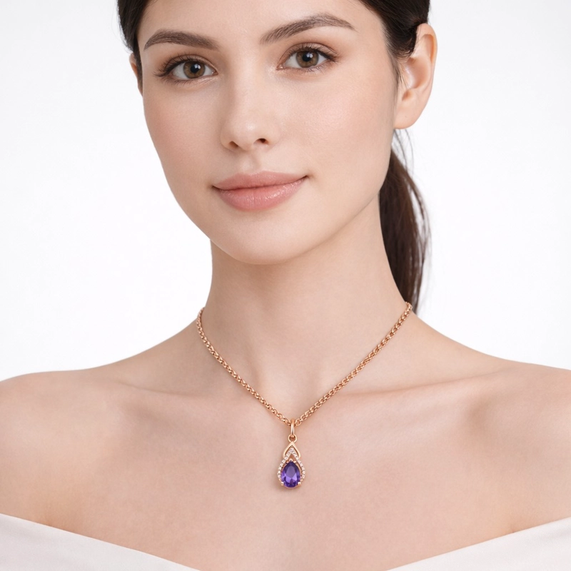 COLLAR GOTA CRISTAL MORADO Y CIRCONES DORADO ROSA - 3