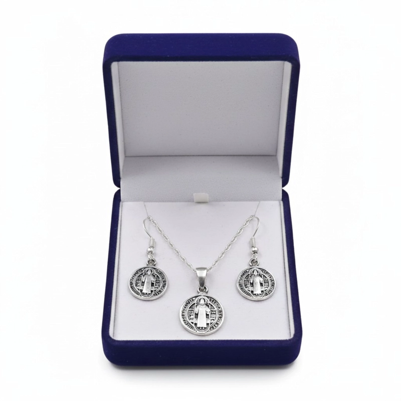 CONJUNTO PLATA 925 MEDALLAS SAN BENITO PROTECTOR - 4