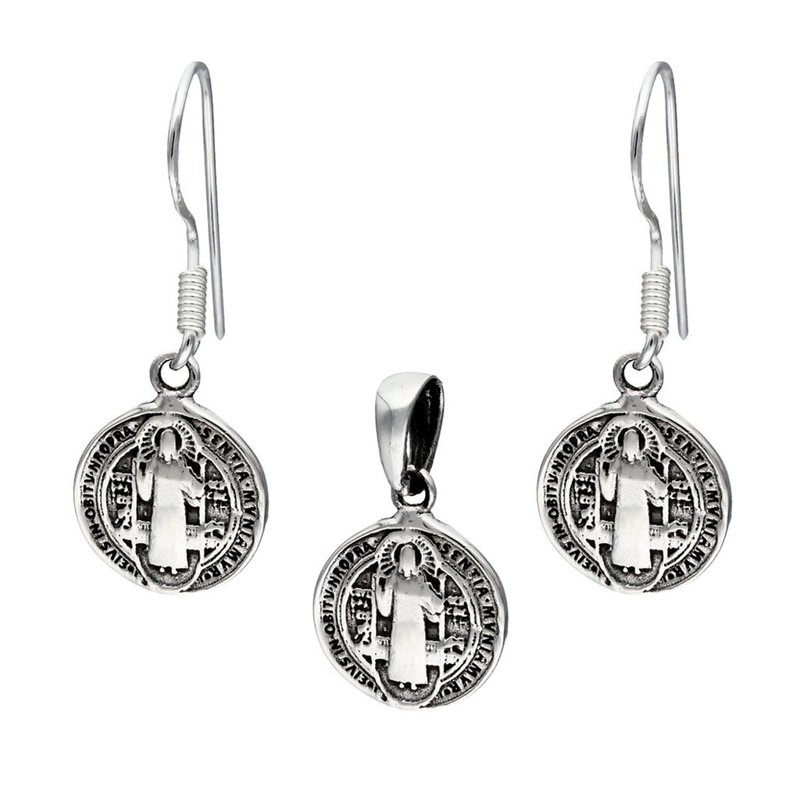 CONJUNTO PLATA 925 MEDALLAS SAN BENITO PROTECTOR - 5