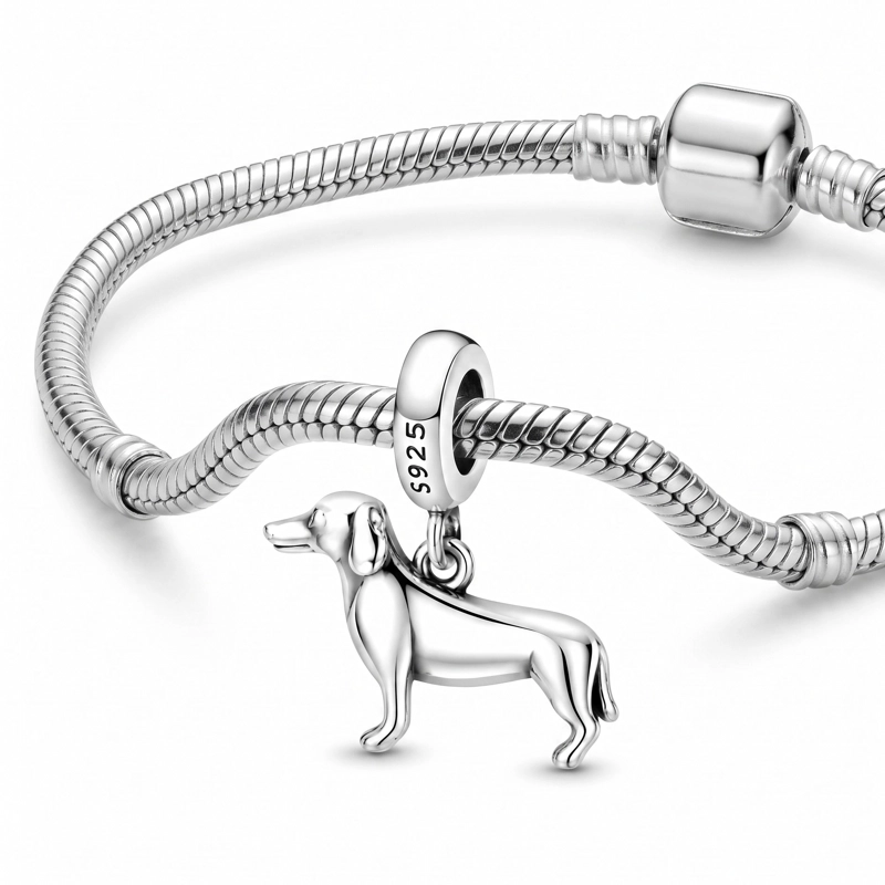 CHARM DIJE PLATA 925 PERRO SALCHICHA DACHSHUND - 2