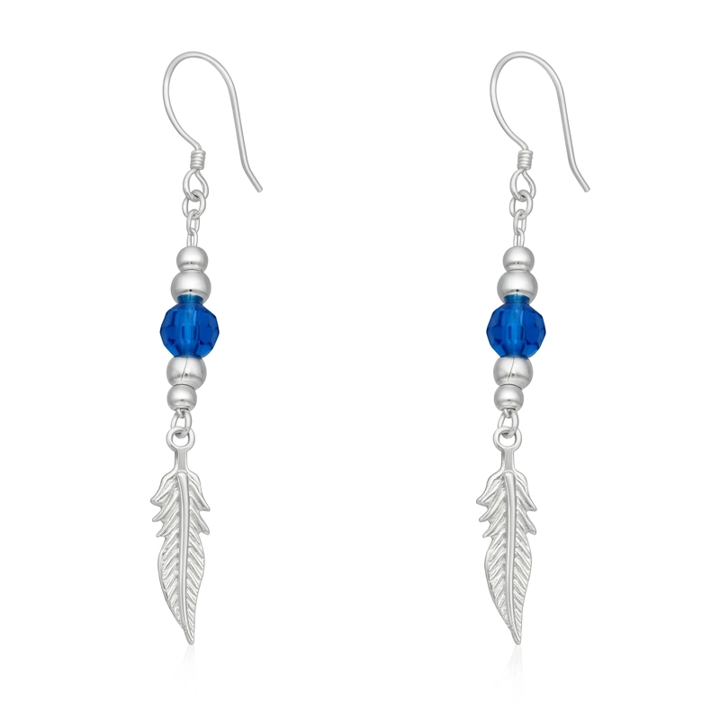 AROS PLATA 925 PLUMA Y CRISTAL AZUL COLGANTE - 1