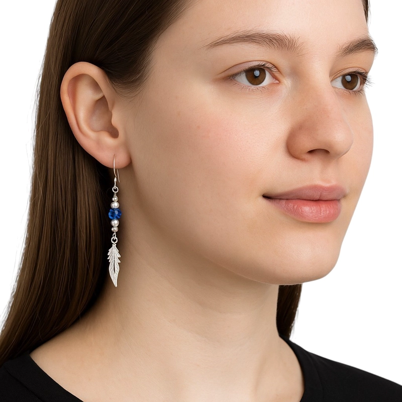 AROS PLATA 925 PLUMA Y CRISTAL AZUL COLGANTE - 2