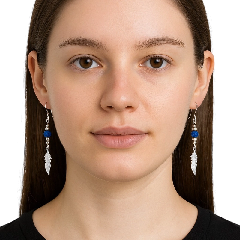 AROS PLATA 925 PLUMA Y CRISTAL AZUL COLGANTE - 3