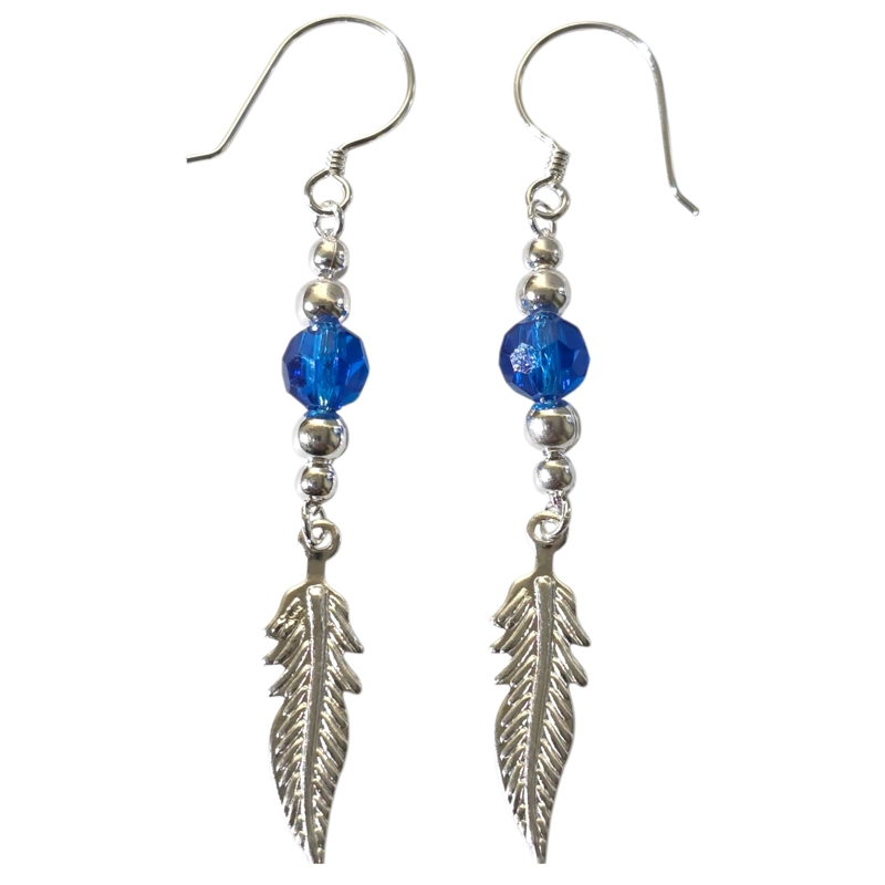 AROS PLATA 925 PLUMA Y CRISTAL AZUL COLGANTE - 4