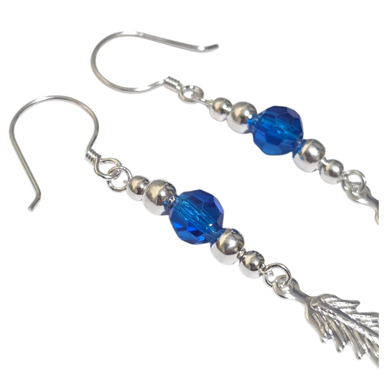 AROS PLATA 925 PLUMA Y CRISTAL AZUL COLGANTE - 5