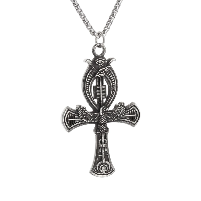COLLAR CRUZ EGIPCIA ANKH OJO DE HORUS CADENA ACERO 60CM - 1