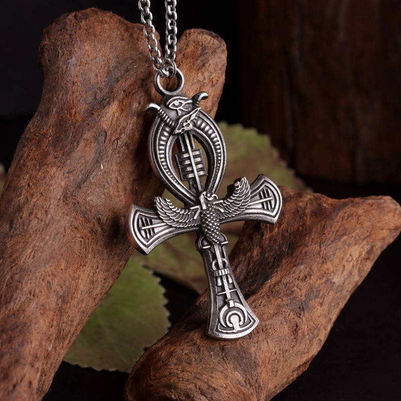 COLLAR CRUZ EGIPCIA ANKH OJO DE HORUS CADENA ACERO 60CM - 4