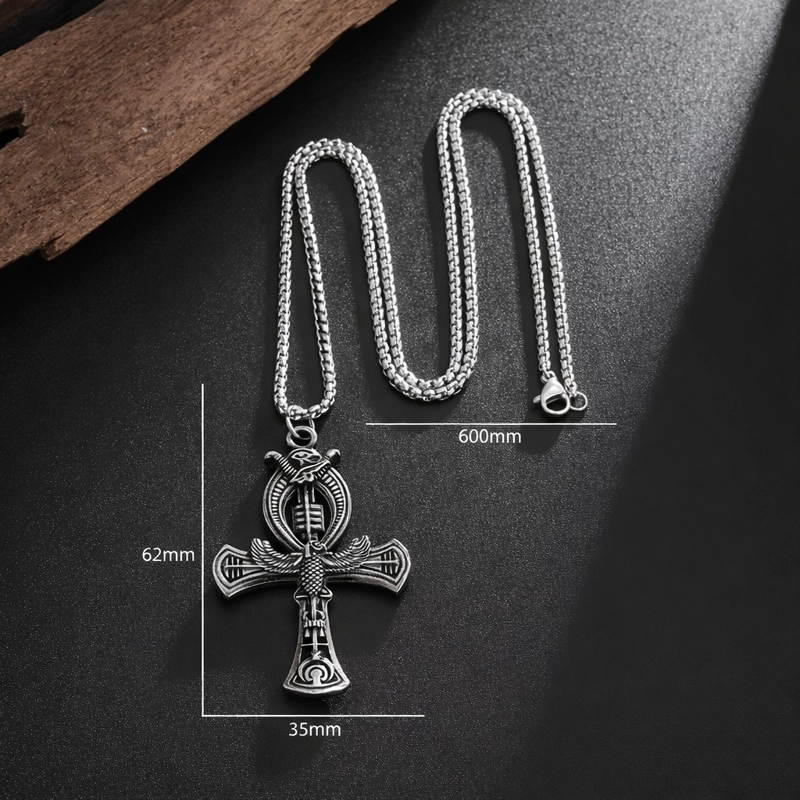 COLLAR CRUZ EGIPCIA ANKH OJO DE HORUS CADENA ACERO 60CM - 5