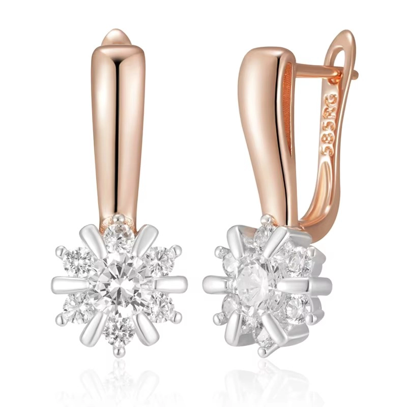 AROS COLGANTES FLOR DE CIRCONES DORADO ROSA - 1