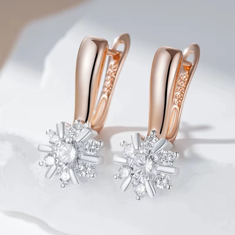 AROS COLGANTES FLOR DE CIRCONES DORADO ROSA - 2