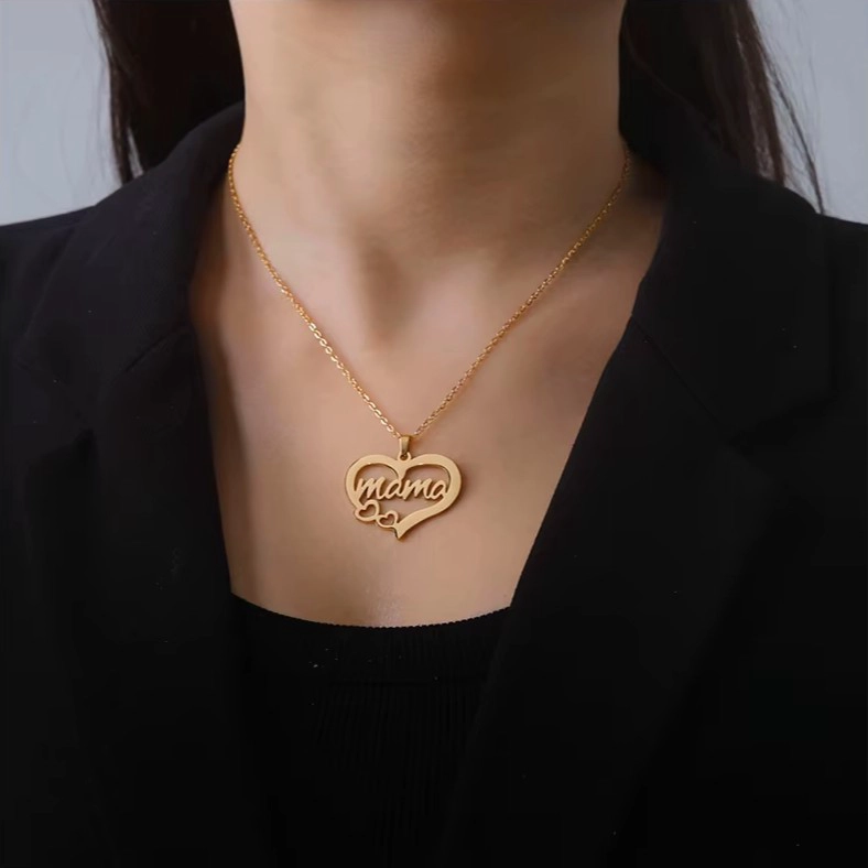COLLAR ACERO MAMA DOS CORAZONES DORADO - 2