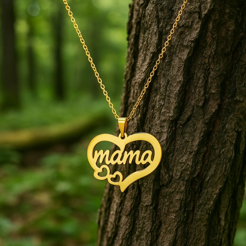 COLLAR ACERO MAMA DOS CORAZONES DORADO - 4
