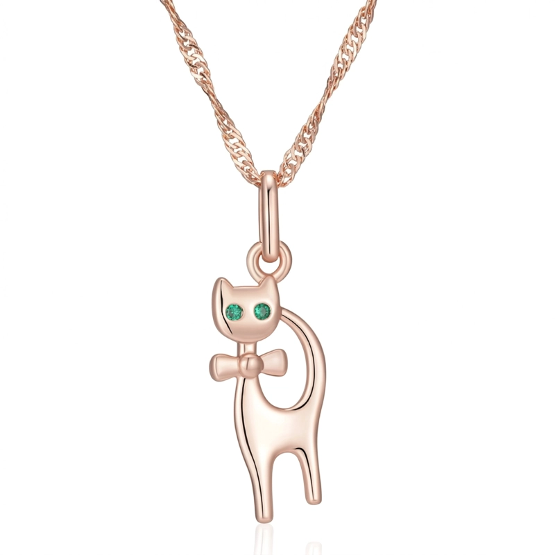 COLLAR GATITO ELEGANTE OJOS VERDES DORADO ROSA - 1