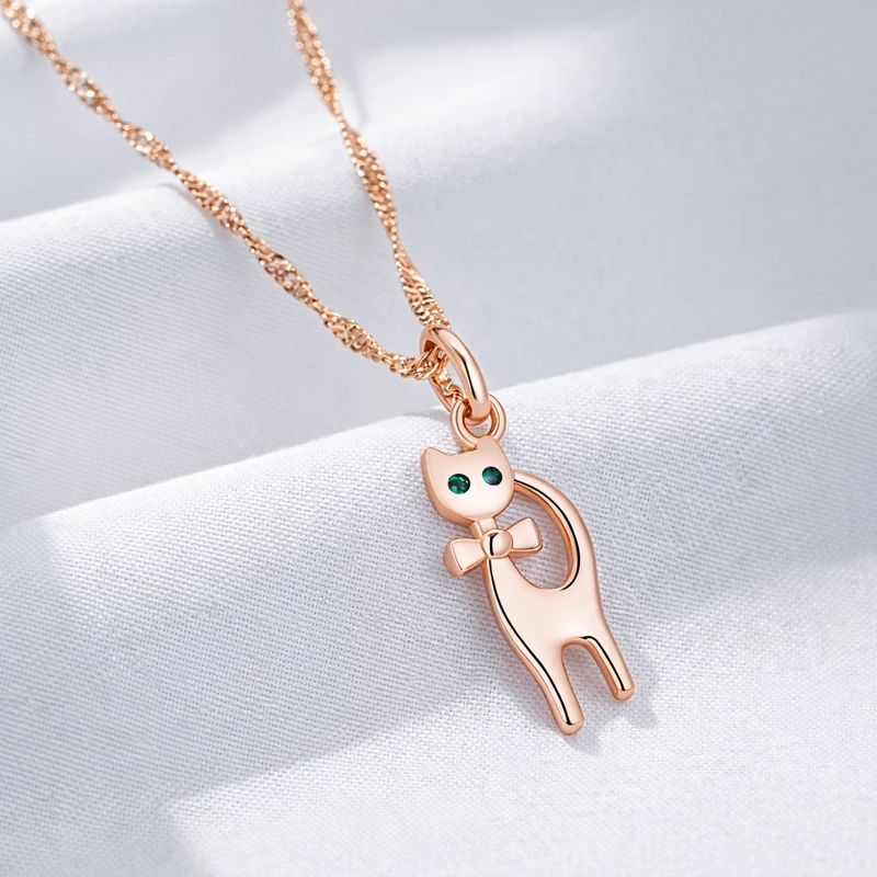 COLLAR GATITO ELEGANTE OJOS VERDES DORADO ROSA - 4