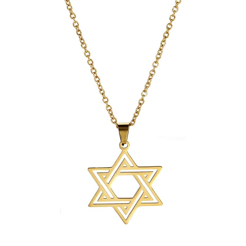 COLGANTE COLLAR ESTRELLA DAVID BISELADA ACERO DORADO - 1