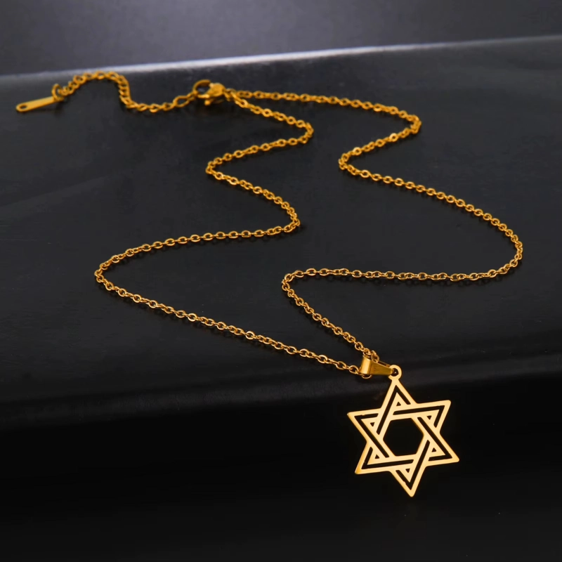 COLGANTE COLLAR ESTRELLA DAVID BISELADA ACERO DORADO - 4