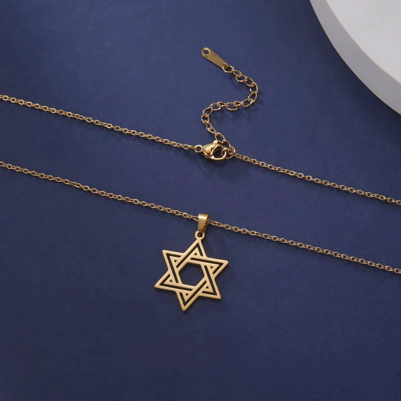 COLGANTE COLLAR ESTRELLA DAVID BISELADA ACERO DORADO - 5