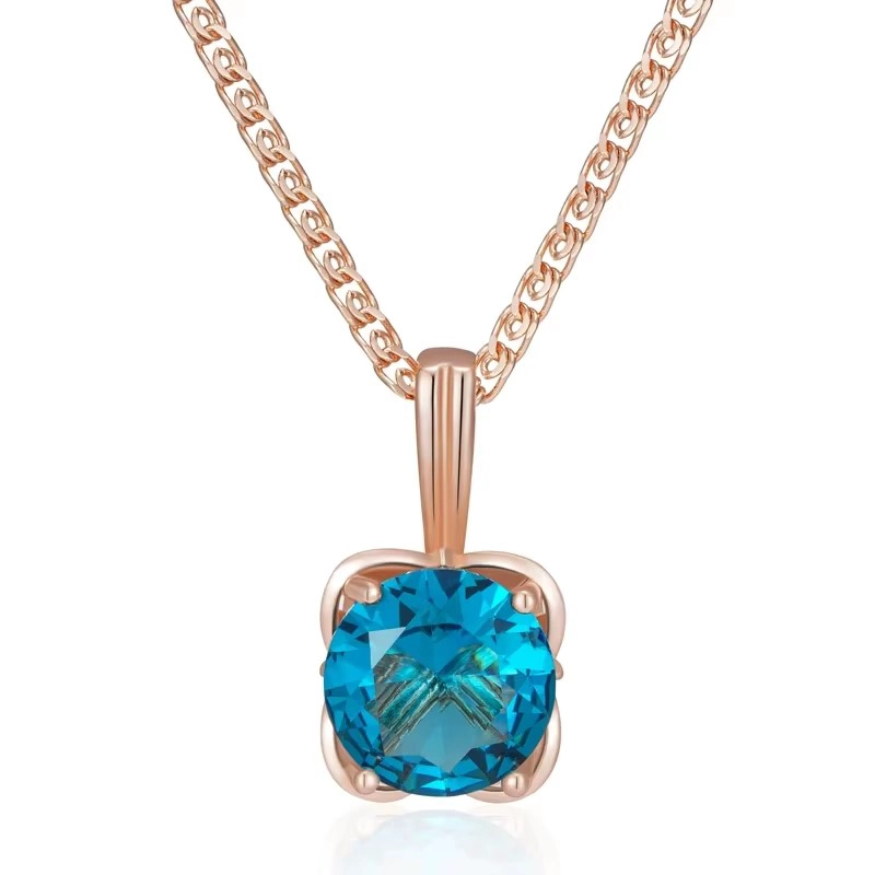 COLLAR CRISTAL AZUL CIRCULAR DORADO ROSA - 1