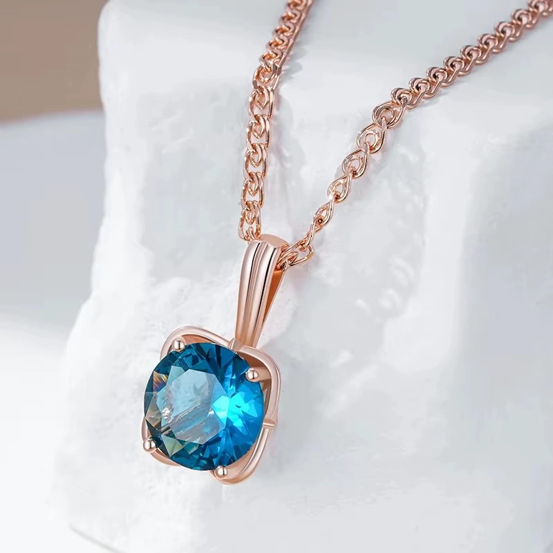 COLLAR CRISTAL AZUL CIRCULAR DORADO ROSA - 2