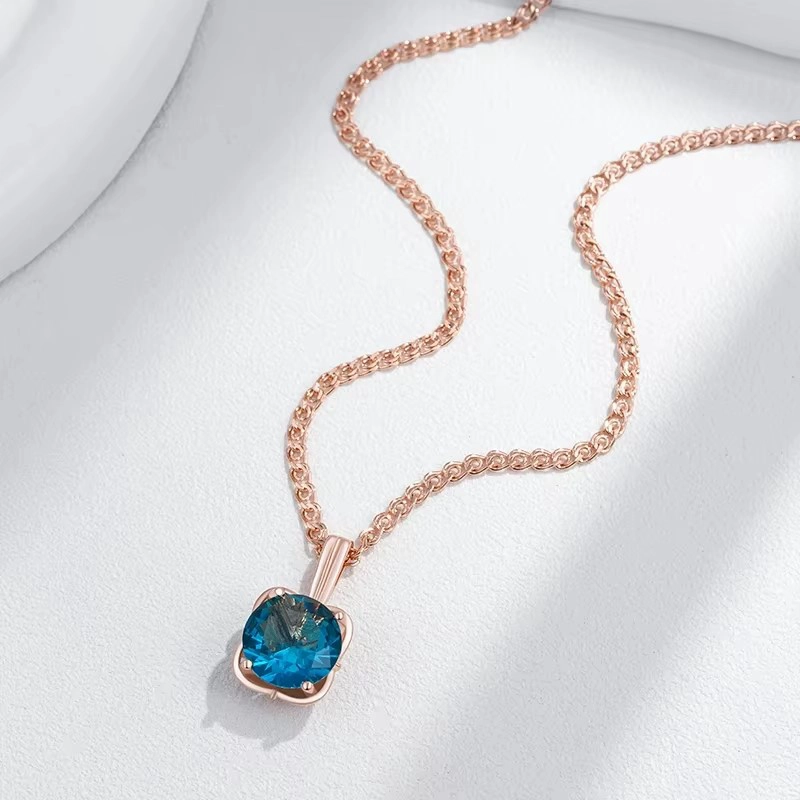 COLLAR CRISTAL AZUL CIRCULAR DORADO ROSA - 4