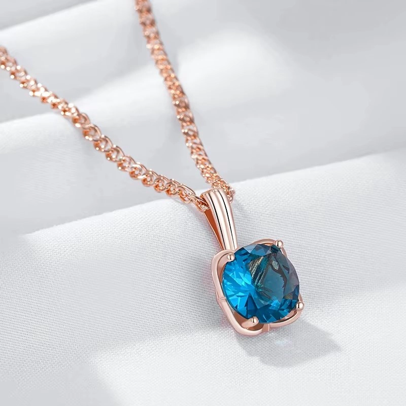 COLLAR CRISTAL AZUL CIRCULAR DORADO ROSA - 5