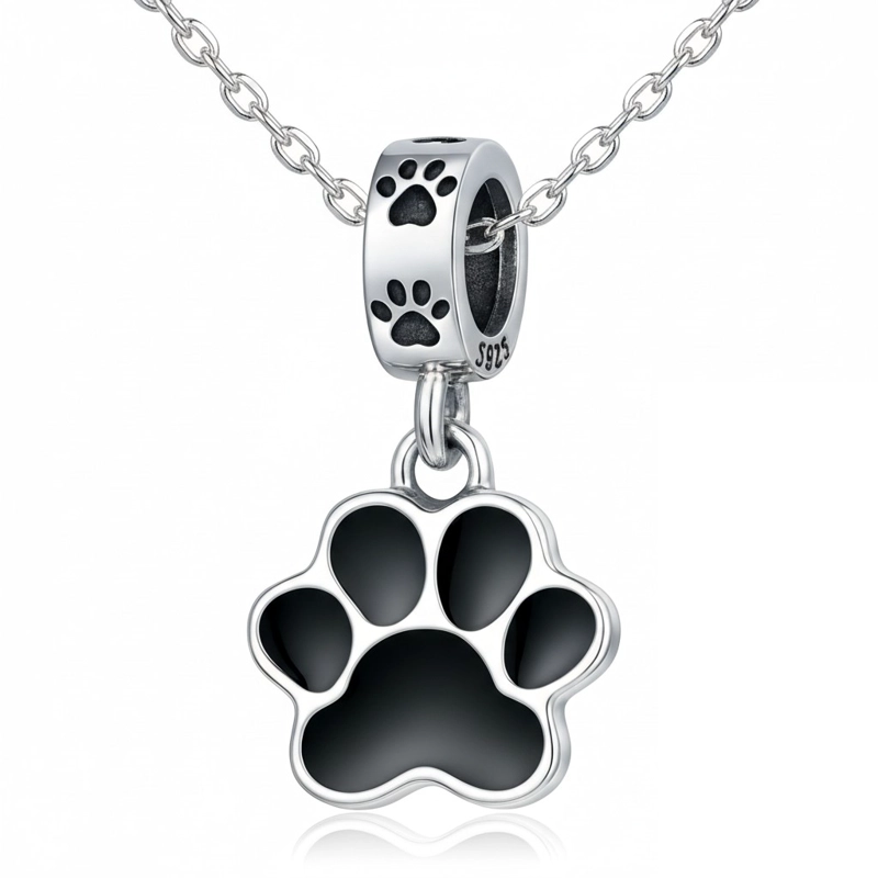 CHARM DIJE COLGANTE PLATA 925 PATITA MASCOTA NEGRA - 2