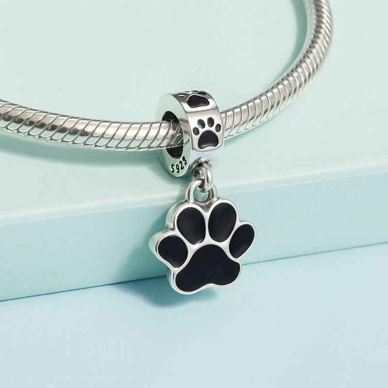 CHARM DIJE COLGANTE PLATA 925 PATITA MASCOTA NEGRA - 4