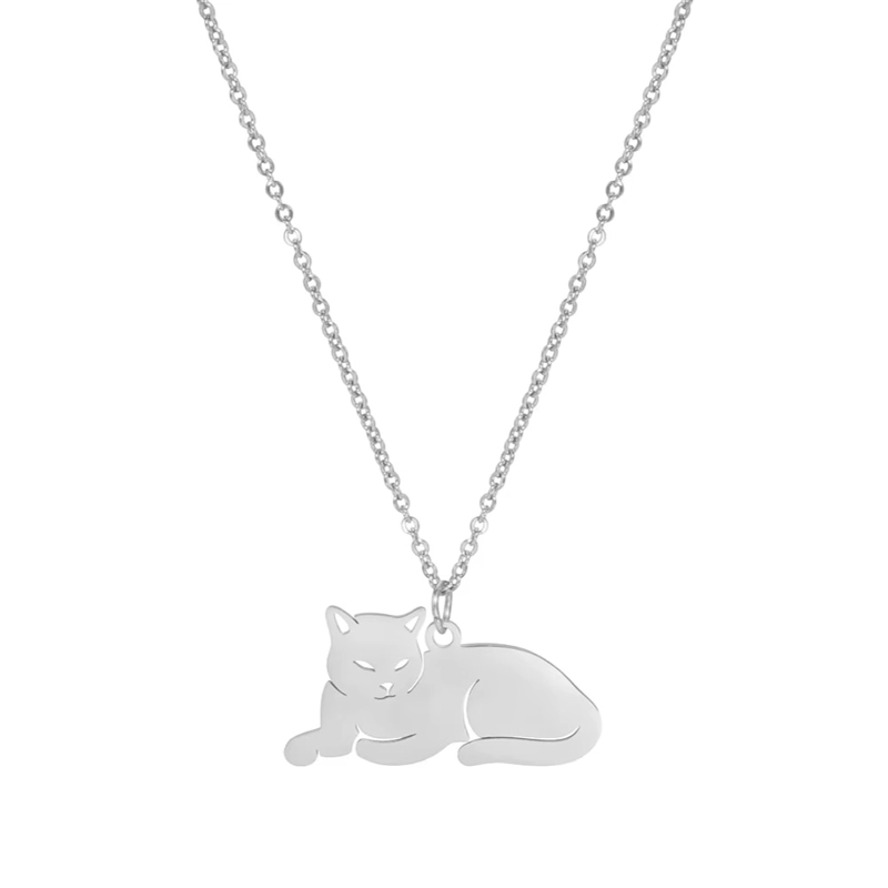 COLLAR GATO ACOSTADO GATITO ACERO PLATEADO - 1
