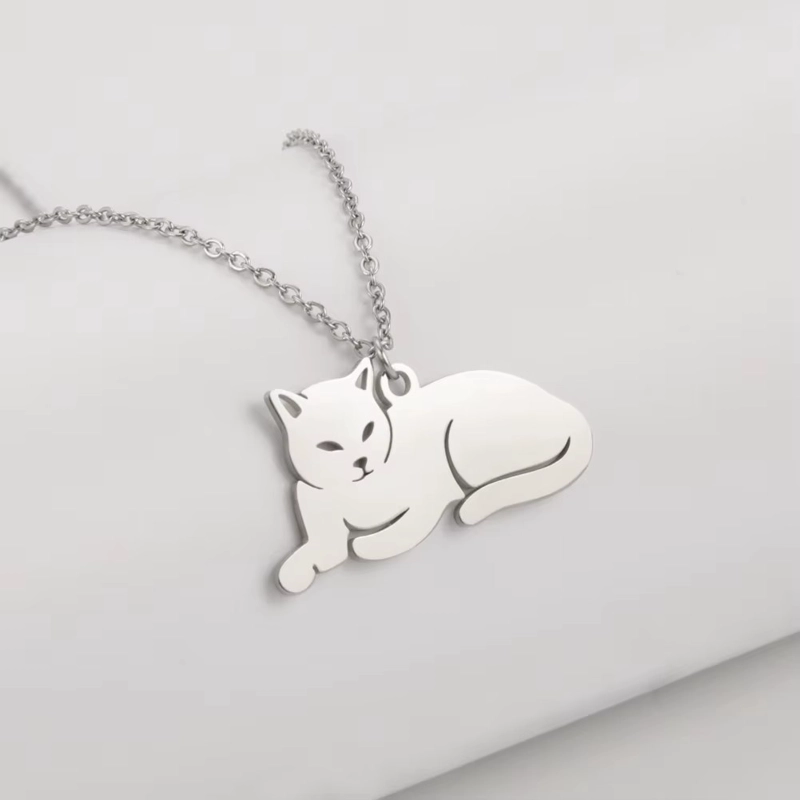 COLLAR GATO ACOSTADO GATITO ACERO PLATEADO - 2