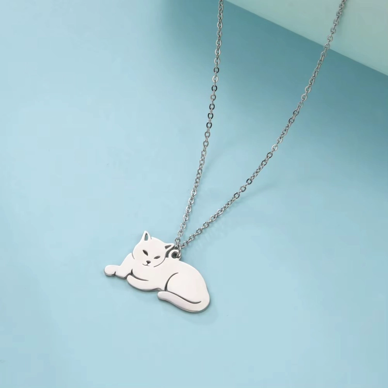 COLLAR GATO ACOSTADO GATITO ACERO PLATEADO - 3