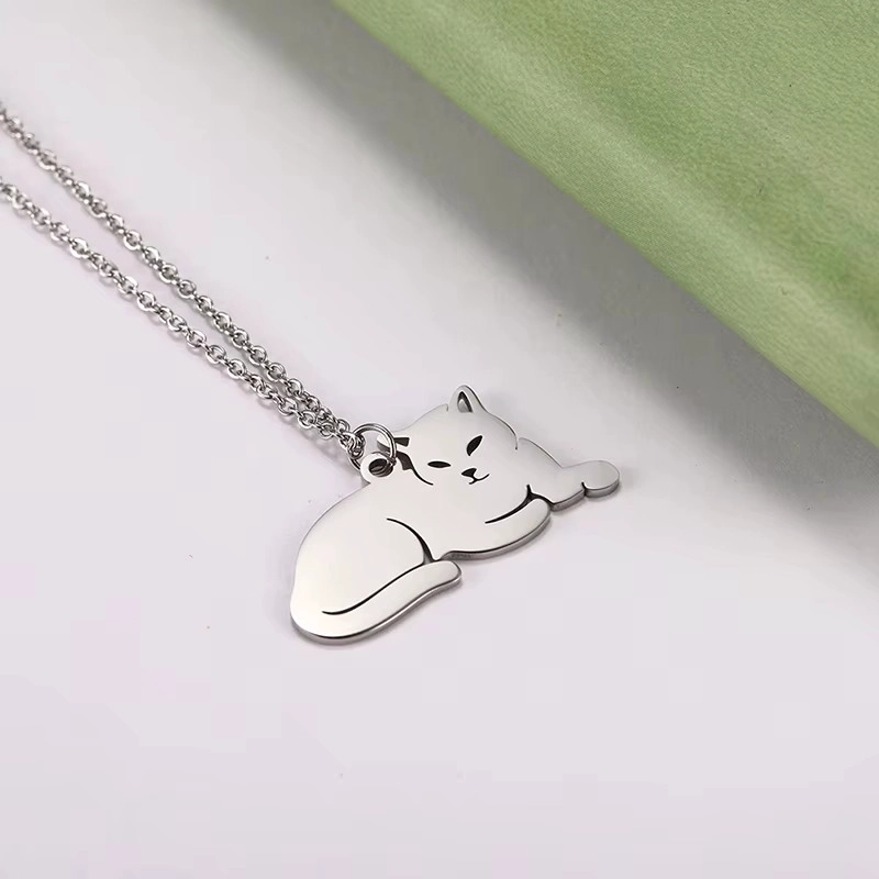 COLLAR GATO ACOSTADO GATITO ACERO PLATEADO - 4
