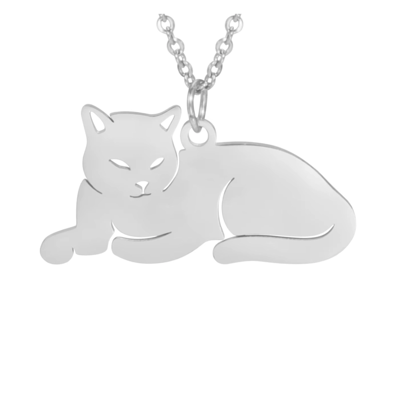 COLLAR GATO ACOSTADO GATITO ACERO PLATEADO - 5