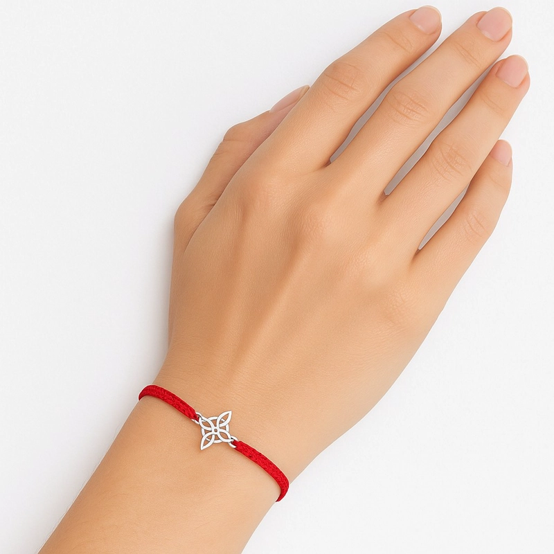 PULSERA PLATA 925 NUDO DE BRUJA HILO ROJO TRENZADO - 2