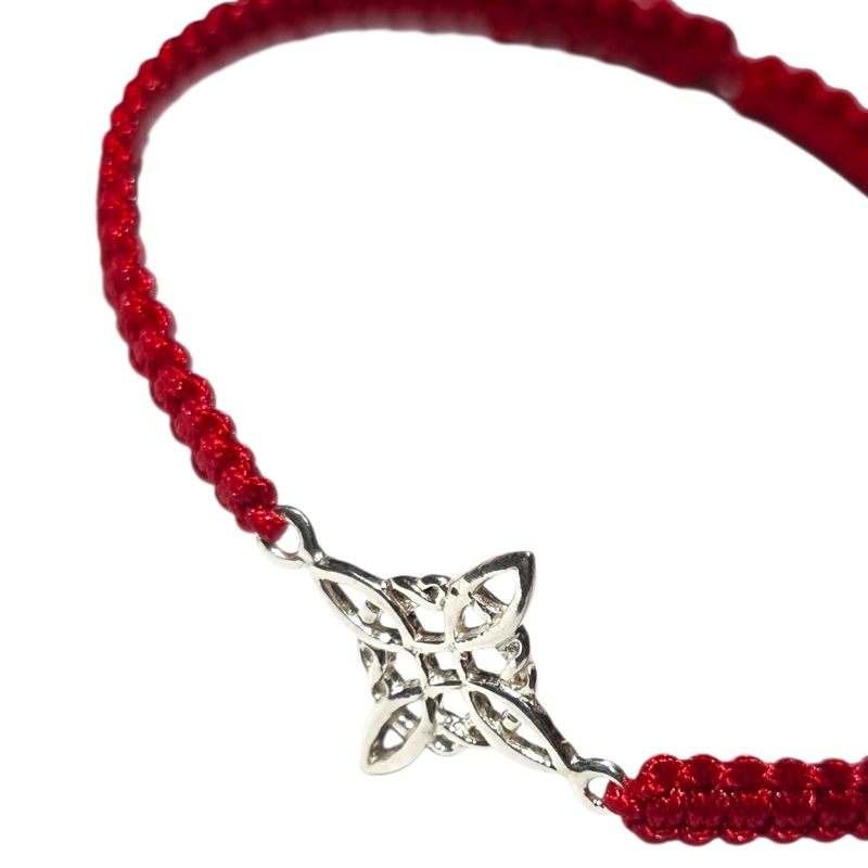 PULSERA PLATA 925 NUDO DE BRUJA HILO ROJO TRENZADO - 4