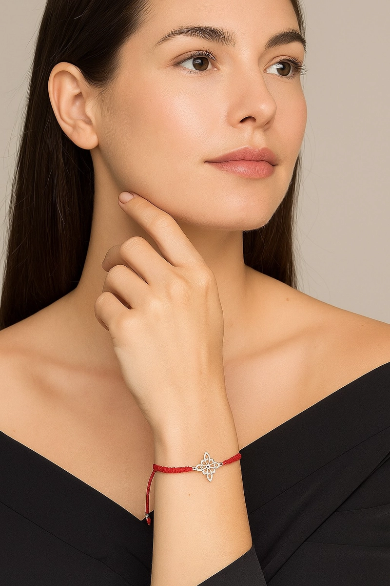 PULSERA PLATA 925 NUDO DE BRUJA HILO ROJO TRENZADO - 5
