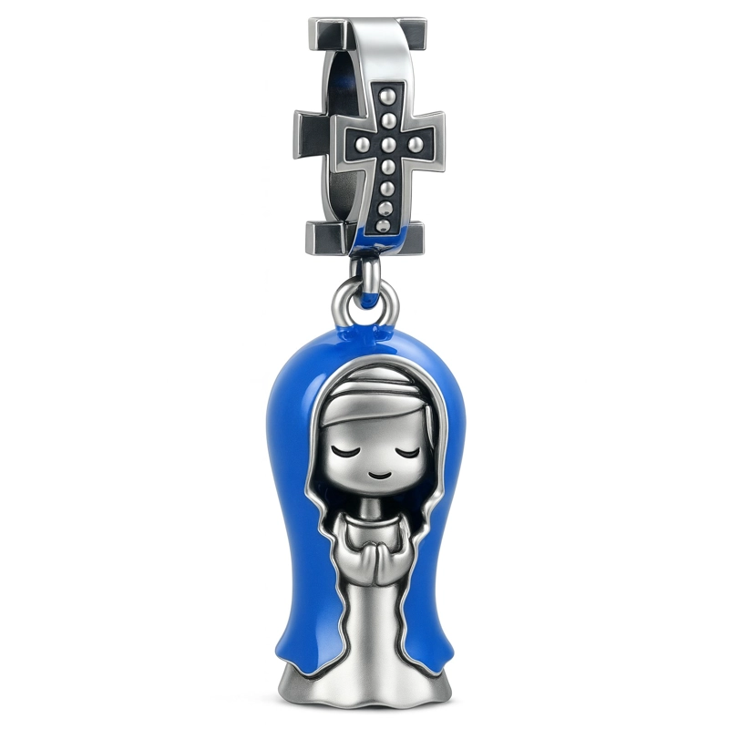 CHARM DIJE VIRGEN MARIA PLATA 925 MANTO AZUL - 1