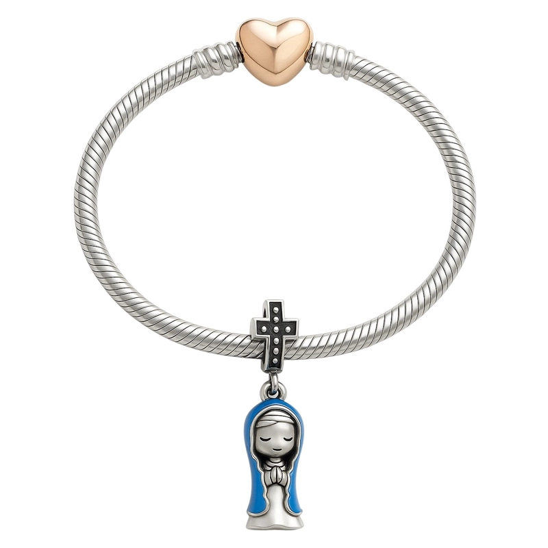 CHARM DIJE VIRGEN MARIA PLATA 925 MANTO AZUL - 3
