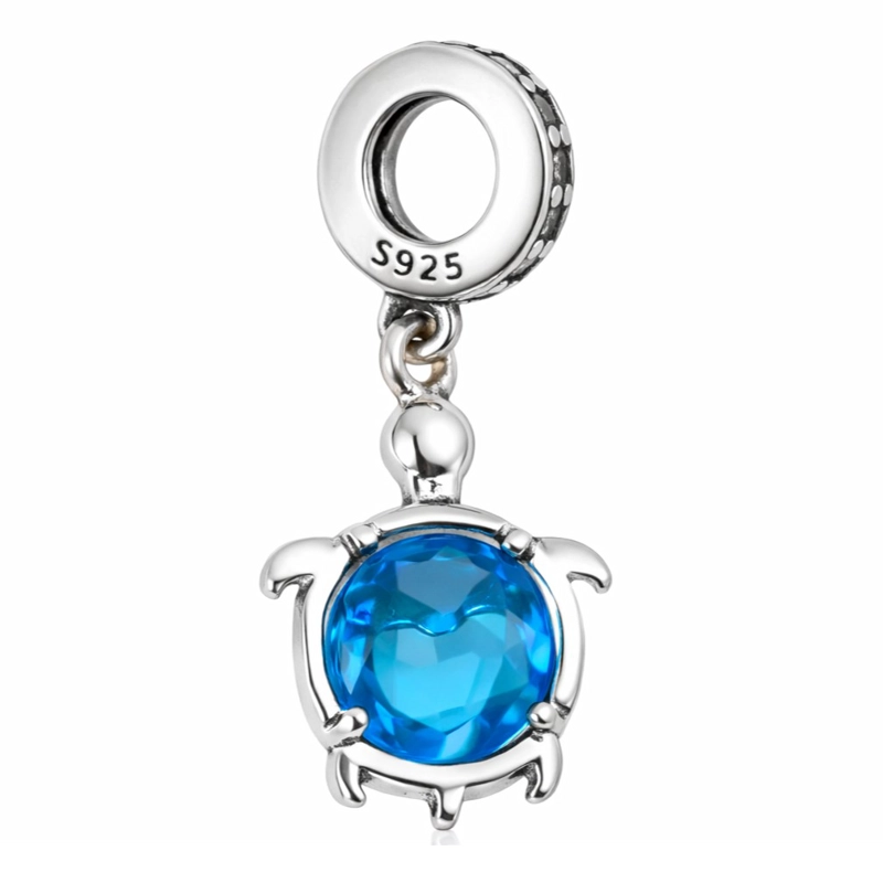 CHARM DIJE COLGANTE PLATA 925 TORTUGA AZUL CORAZON - 2
