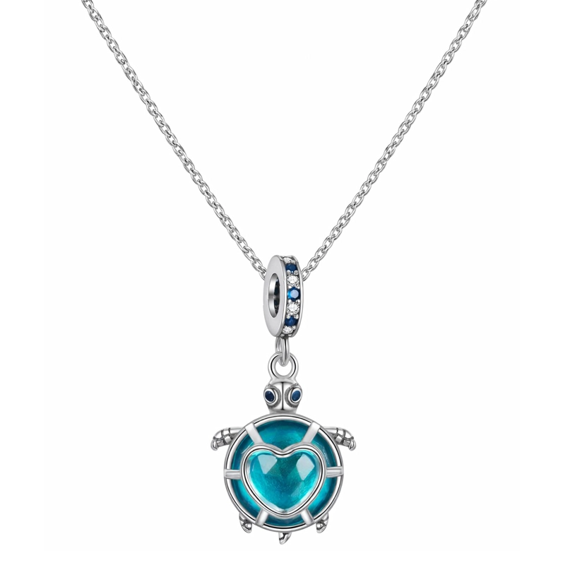 CHARM DIJE COLGANTE PLATA 925 TORTUGA AZUL CORAZON - 3