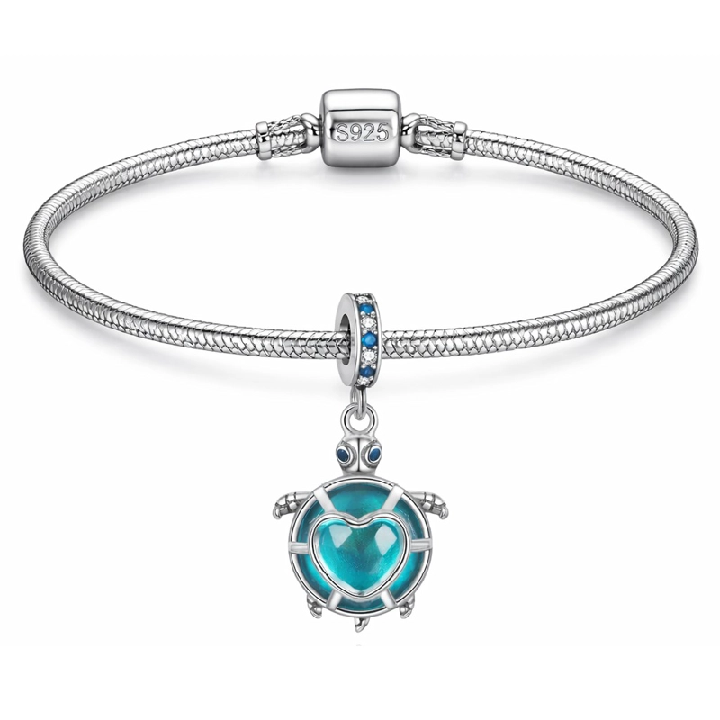CHARM DIJE COLGANTE PLATA 925 TORTUGA AZUL CORAZON - 4