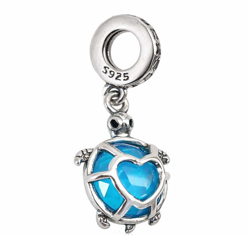 CHARM DIJE COLGANTE PLATA 925 TORTUGA AZUL CORAZON - 5