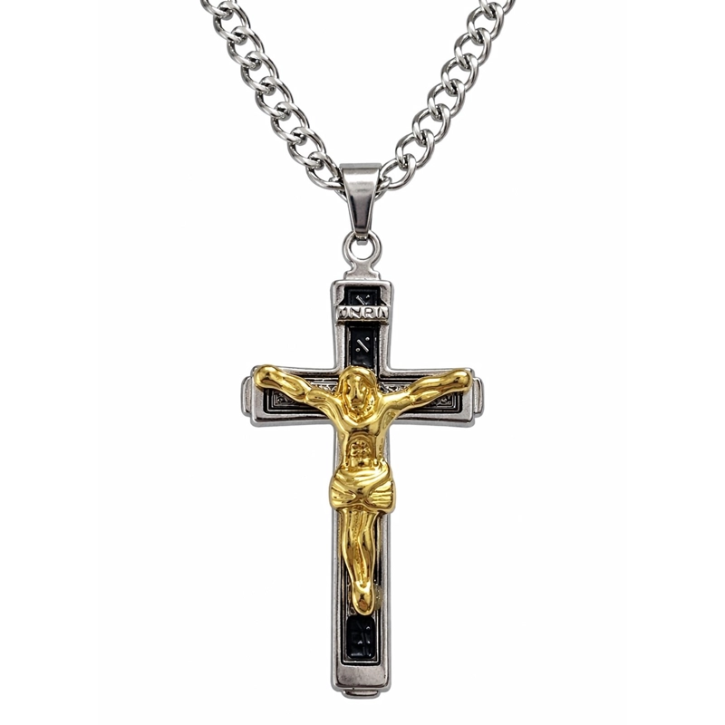 COLLAR CRUCIFIJO INRI CADENA GOURMET 60 CM ACERO - 1