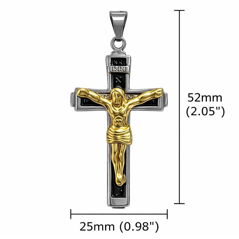 COLLAR CRUCIFIJO INRI CADENA GOURMET 60 CM ACERO - 2