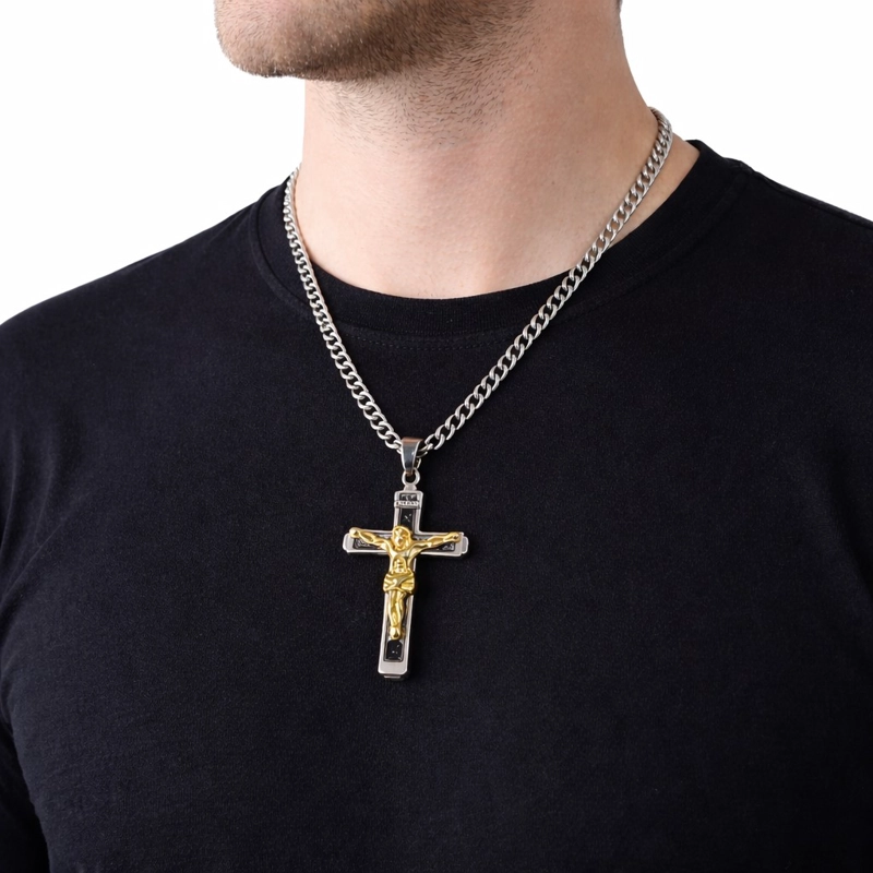 COLLAR CRUCIFIJO INRI CADENA GOURMET 60 CM ACERO - 3