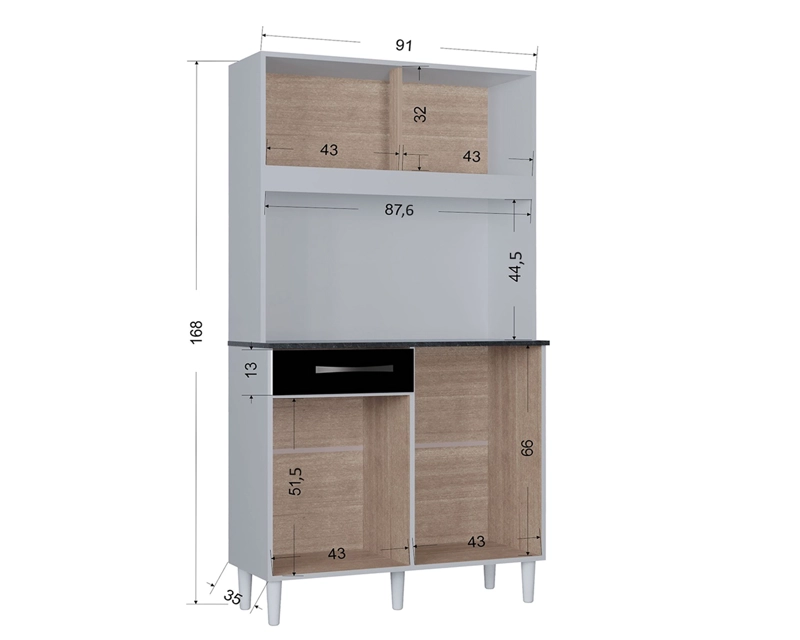 MUEBLE DE COCINA 4 PUERTAS 1 CAJON GRAZI 90 BLANCO/NEGRO - 5
