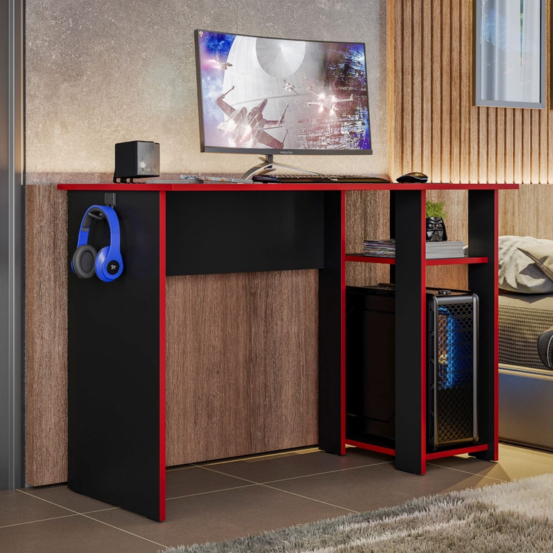 ESCRITORIO GAMER SLIM NEGRO/ROJO - 2